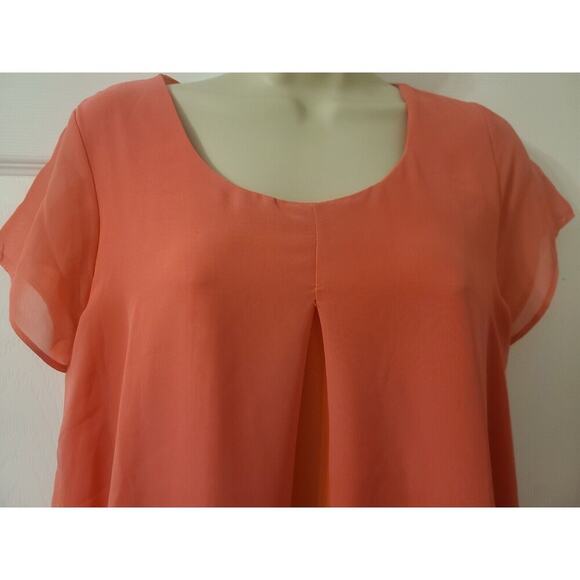 Women's Sheer Overlay Dress - Petite Medium- Coral- New Direction - Picture 3 of 7